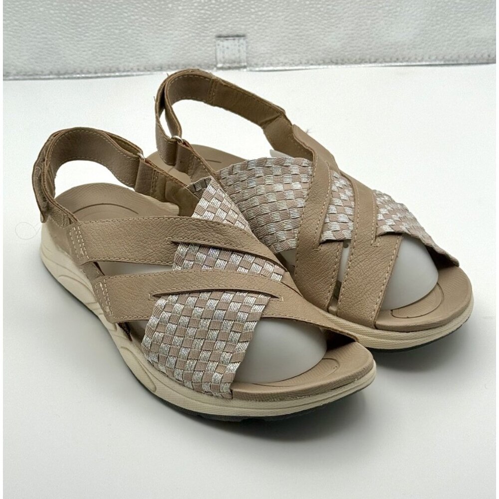 Womens Earth Spirit Adjustable Strap Sandals Sz 9 Woven Taupe/Silver Pre Owned